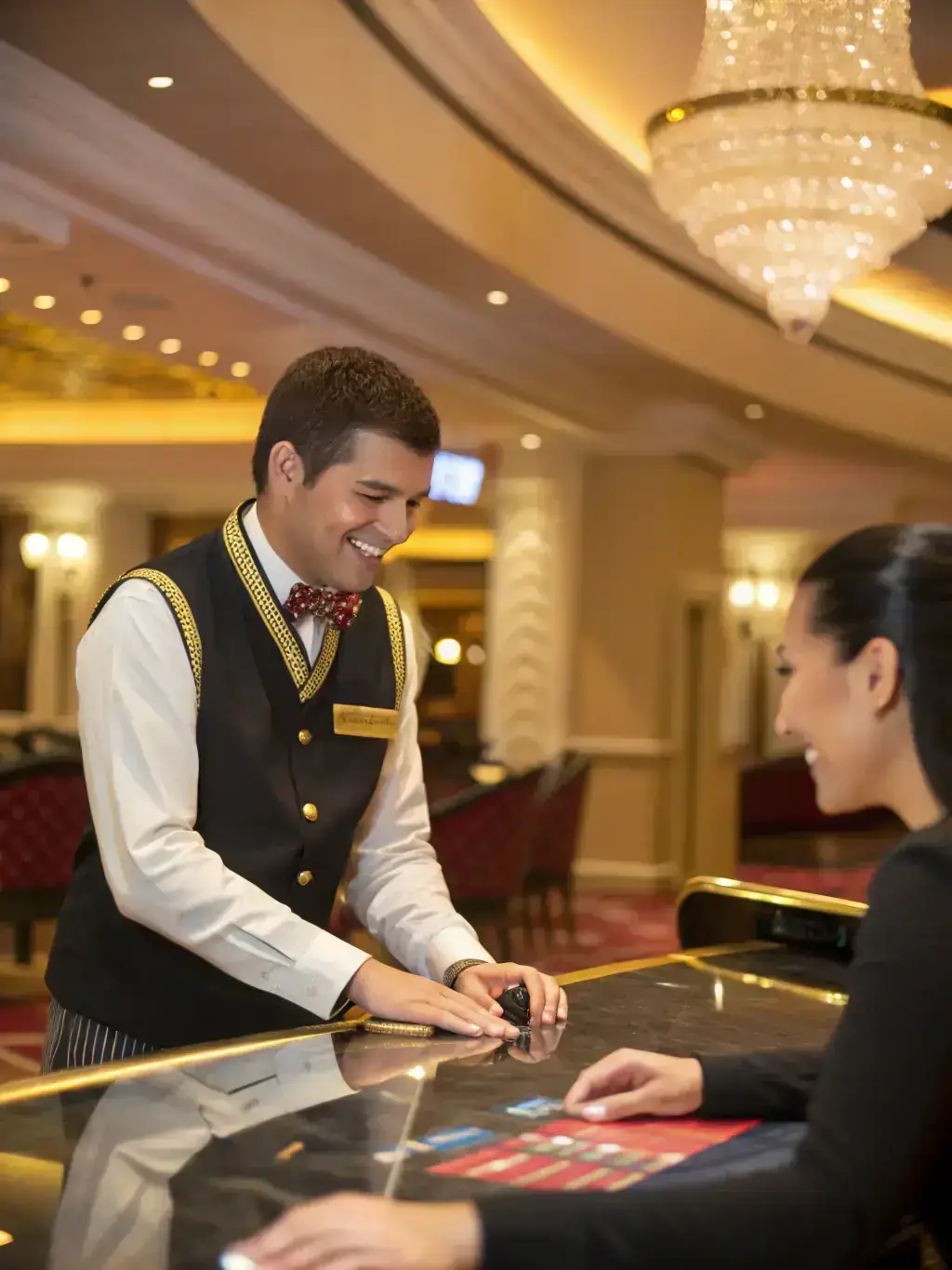 A concierge assisting a VIP client with hotel check-in, showcasing personalized service and attention to detail.
